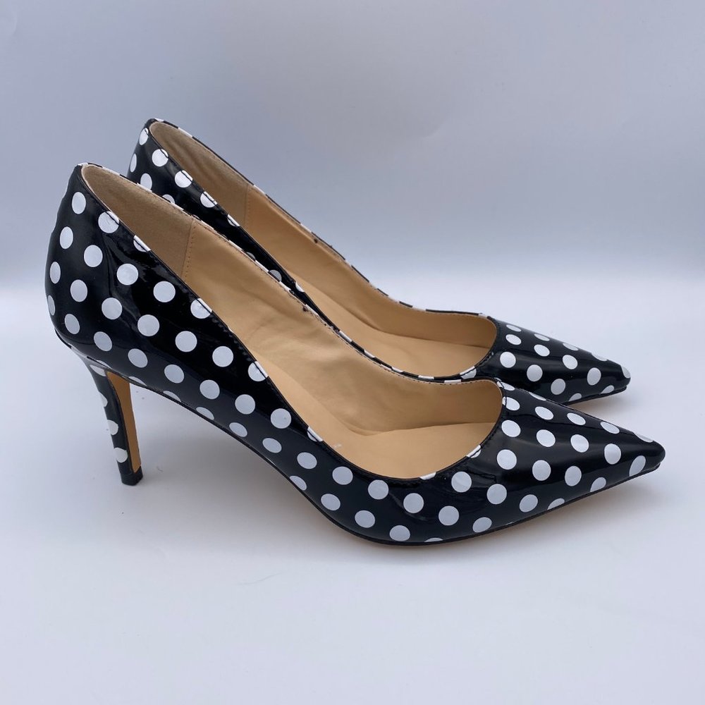 YDN Chic Pointed Toe Mid Heel Pumps Polka Dots - Picture 3 of 7